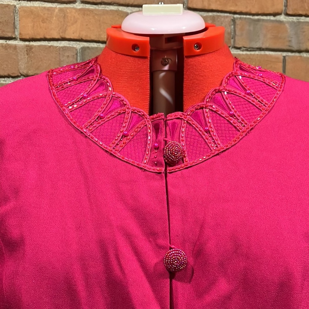 NWT vintage Sz 18 Justin Taylor hot pink crepe skirt suit